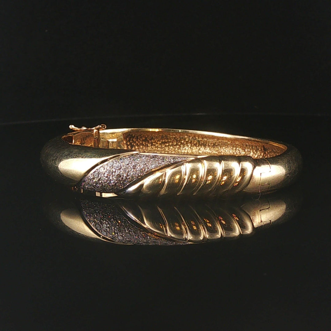 14k Yellow Gold and 0.50cttw Diamond 36.4g Solid Heavy Bangle Bracelet 6.5"
