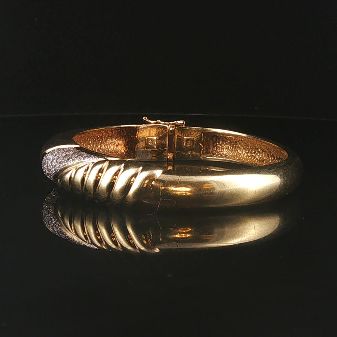 14k Yellow Gold and 0.50cttw Diamond 36.4g Solid Heavy Bangle Bracelet 6.5"