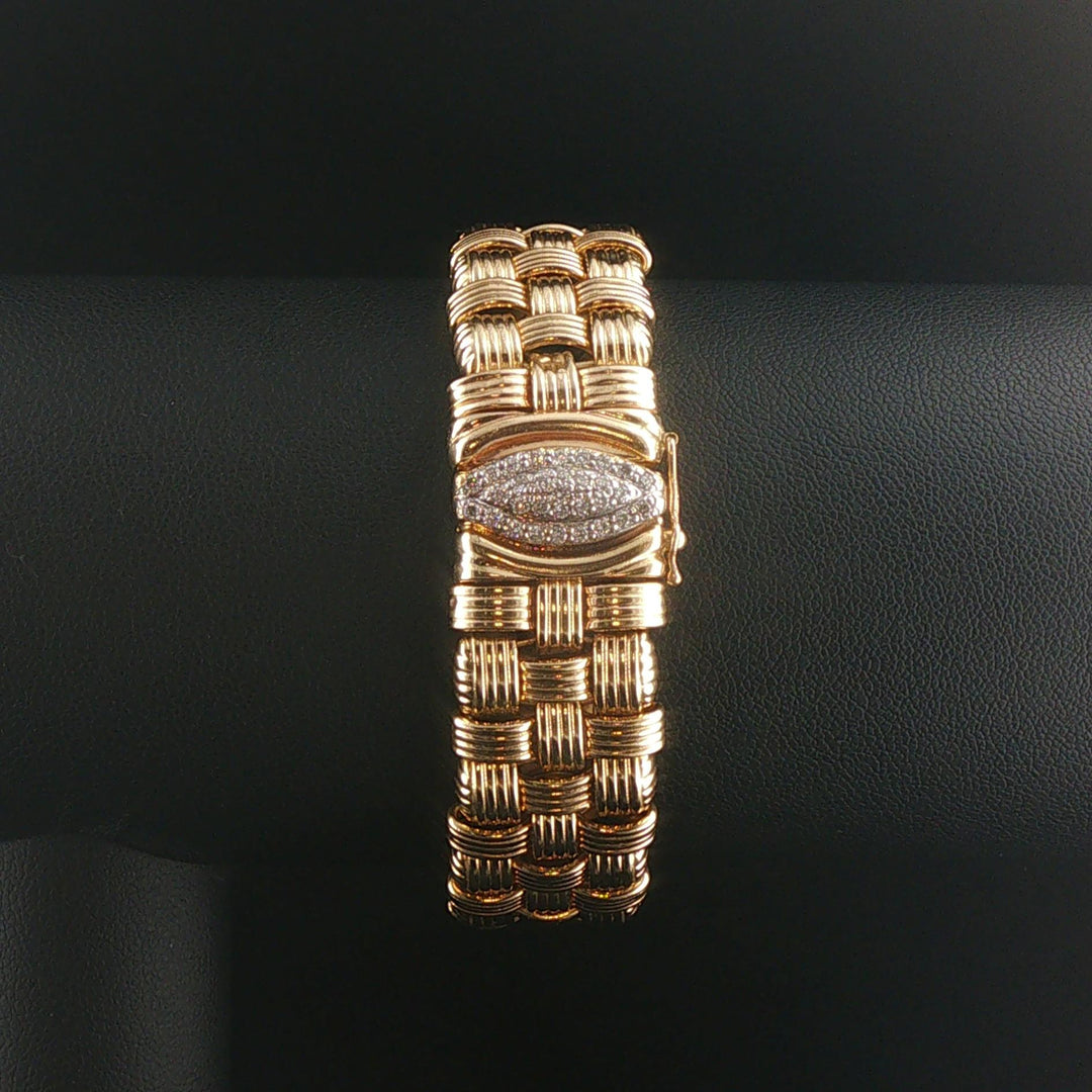 14k Yellow Gold and Diamond 39.8g Heavy Basket Weave Woven Link Bracelet 7"