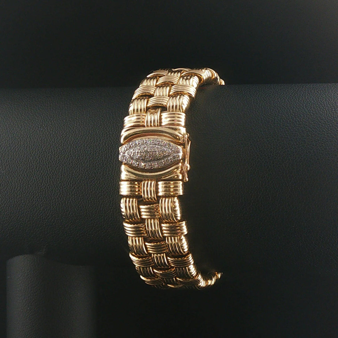 14k Yellow Gold and Diamond 39.8g Heavy Basket Weave Woven Link Bracelet 7"