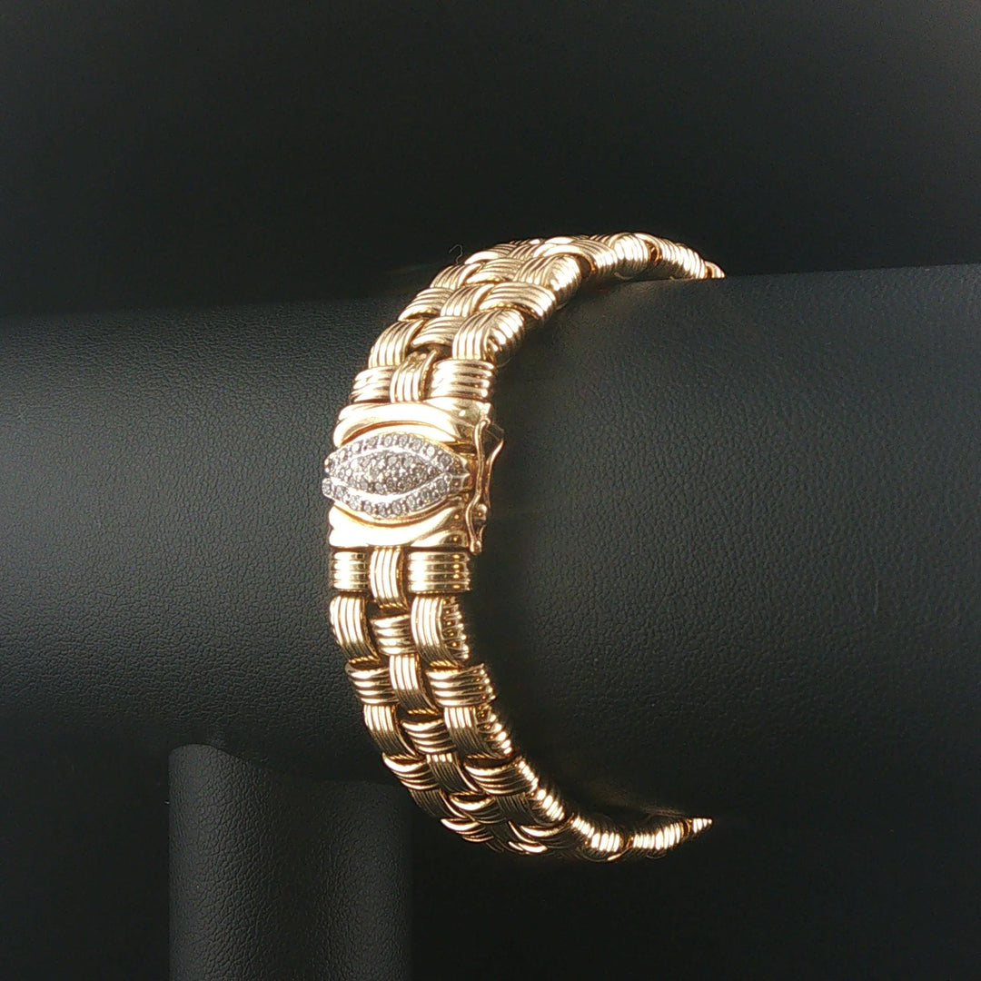 14k Yellow Gold and Diamond 39.8g Heavy Basket Weave Woven Link Bracelet 7"