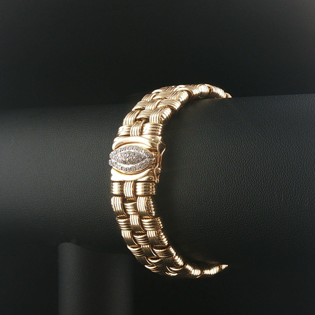 14k Yellow Gold and Diamond 39.8g Heavy Basket Weave Woven Link Bracelet 7"