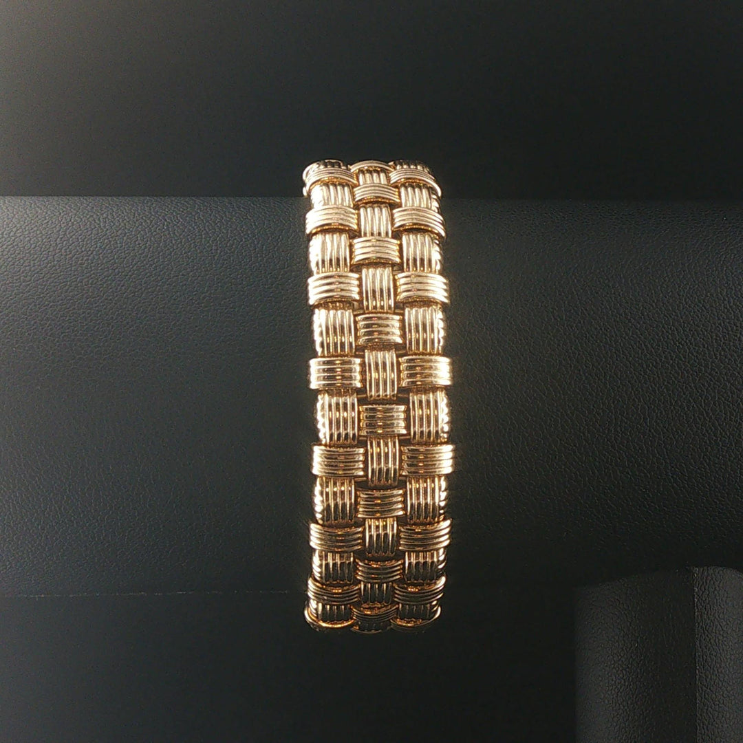 14k Yellow Gold and Diamond 39.8g Heavy Basket Weave Woven Link Bracelet 7"