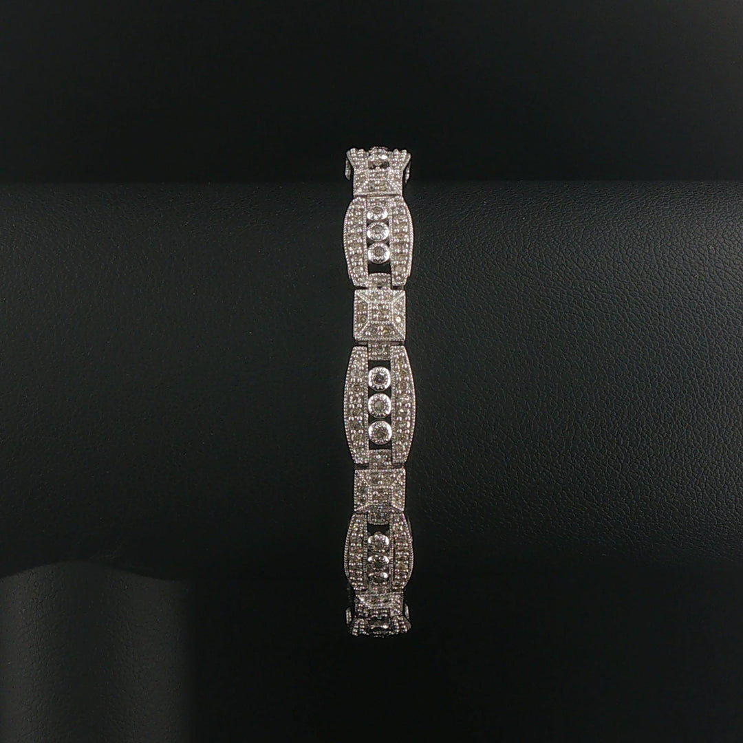 14k White Gold and 1cttw Diamond Vintage Intricate Filigree Link Bracelet 7"