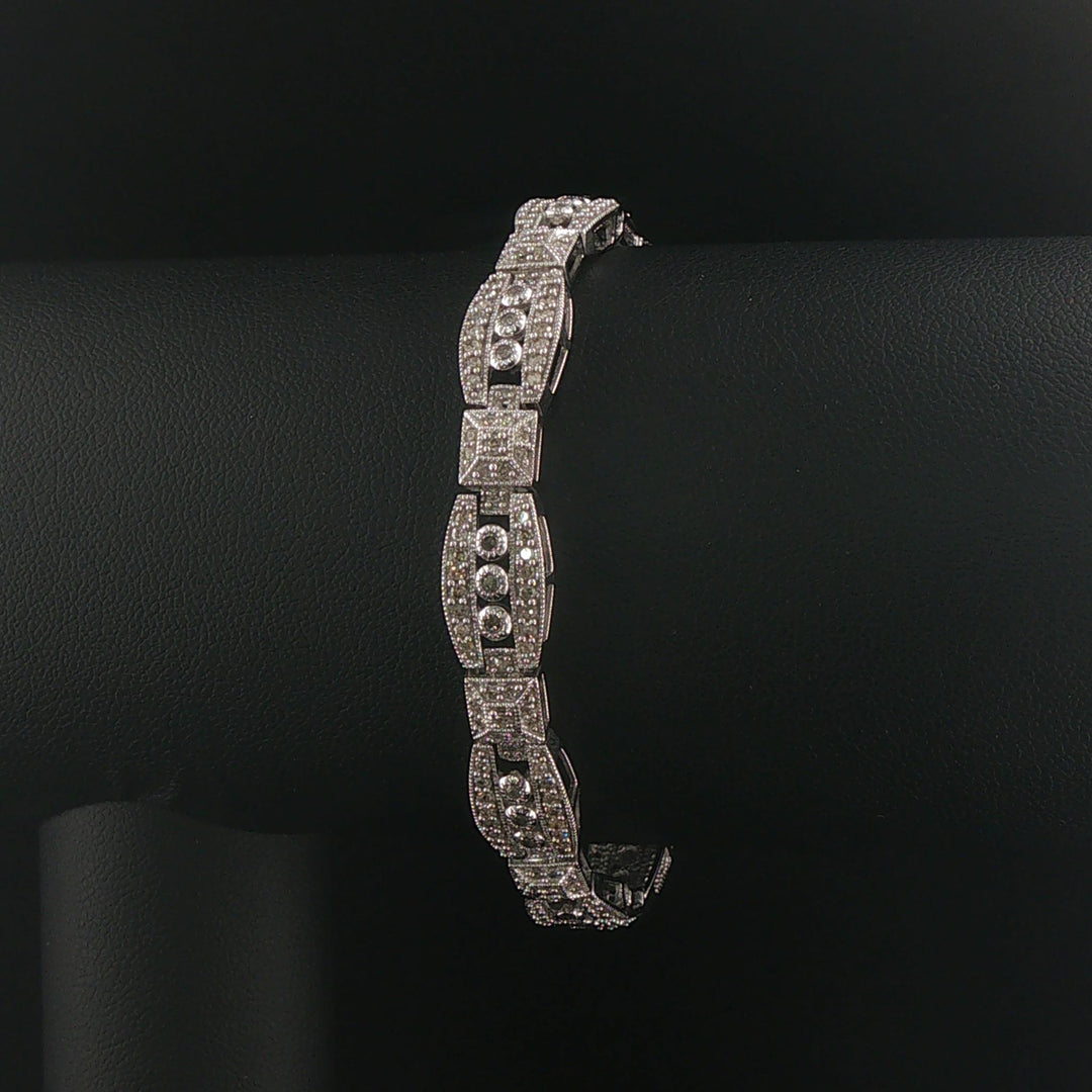14k White Gold and 1cttw Diamond Vintage Intricate Filigree Link Bracelet 7"