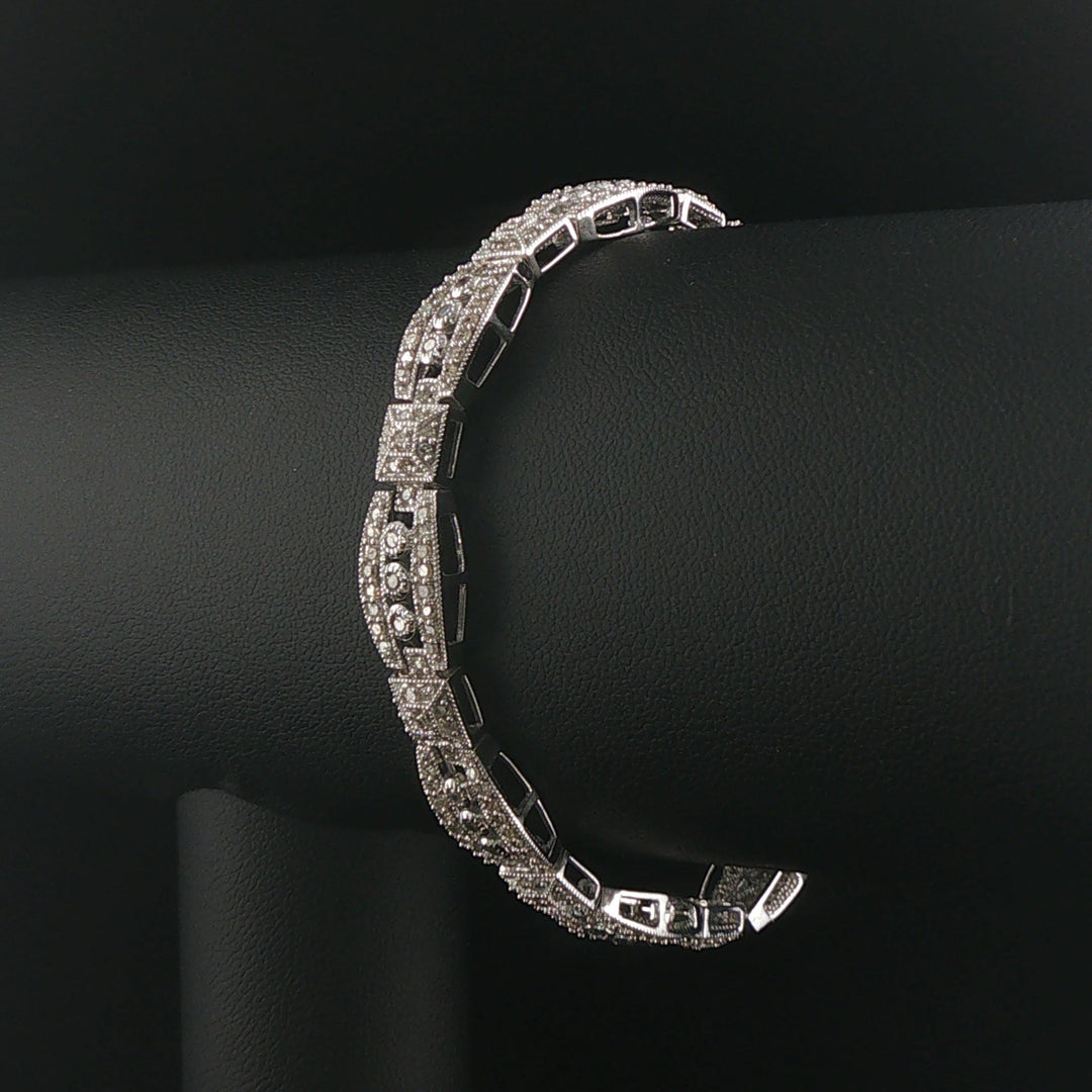 14k White Gold and 1cttw Diamond Vintage Intricate Filigree Link Bracelet 7"