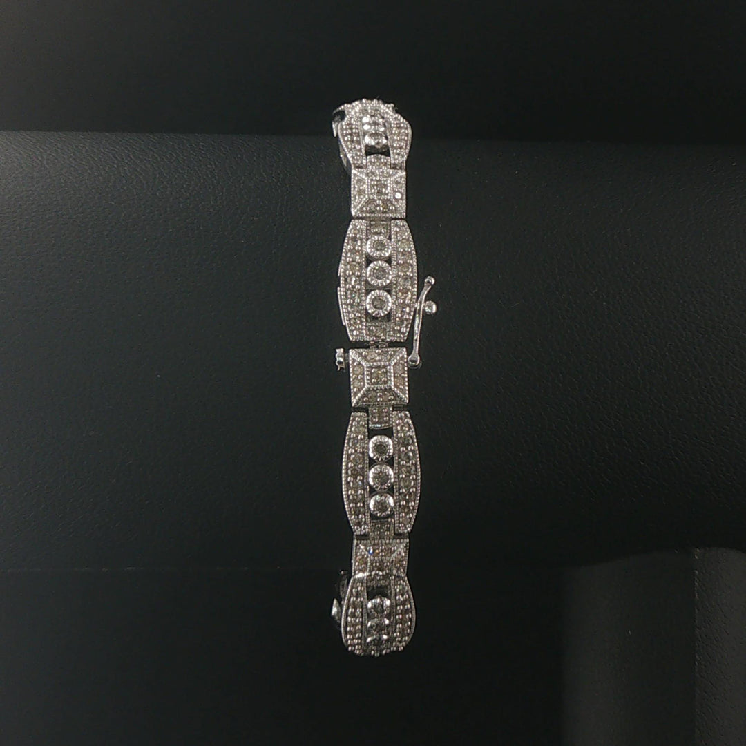 14k White Gold and 1cttw Diamond Vintage Intricate Filigree Link Bracelet 7"