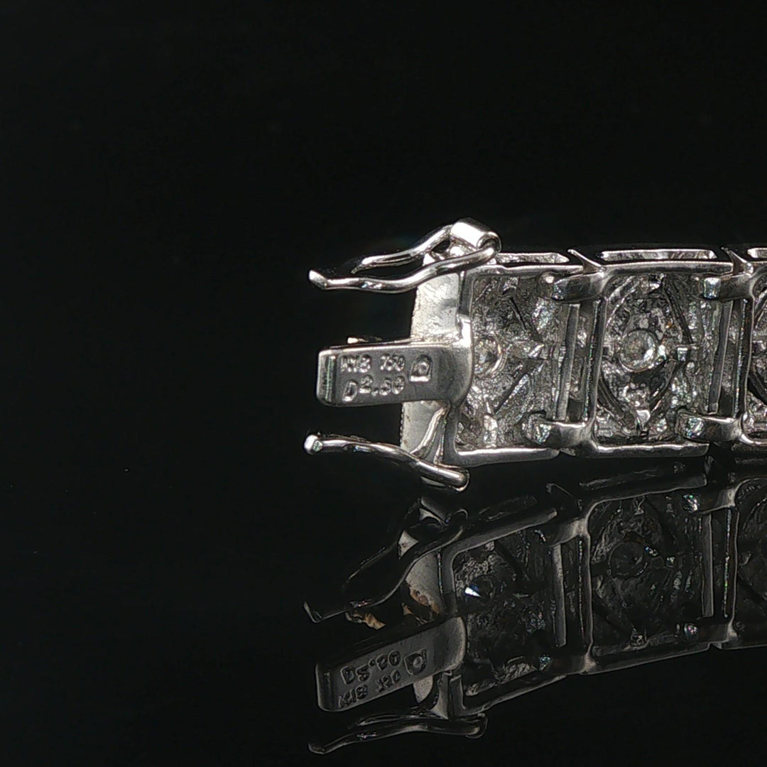 18k White Gold and 2.50cttw Diamond Vintage Intricate Panel Link Bracelet 7.25"