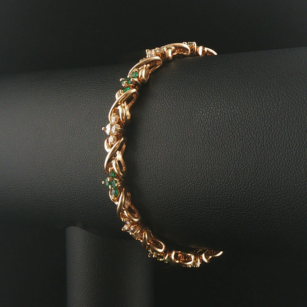 14k Yellow Gold Emerald and 1cttw Diamond Floral X Link Bracelet 6.75"