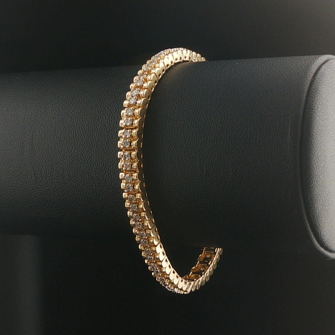 14k Yellow Gold and 2cttw Diamond 19.4g Ladies Fancy Link Bracelet 7"