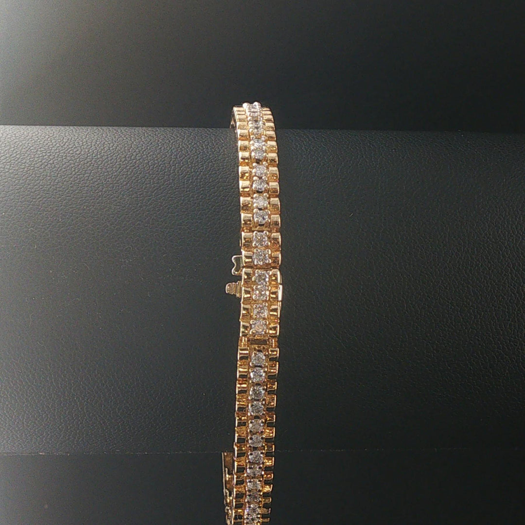 14k Yellow Gold and 2cttw Diamond 19.4g Ladies Fancy Link Bracelet 7"