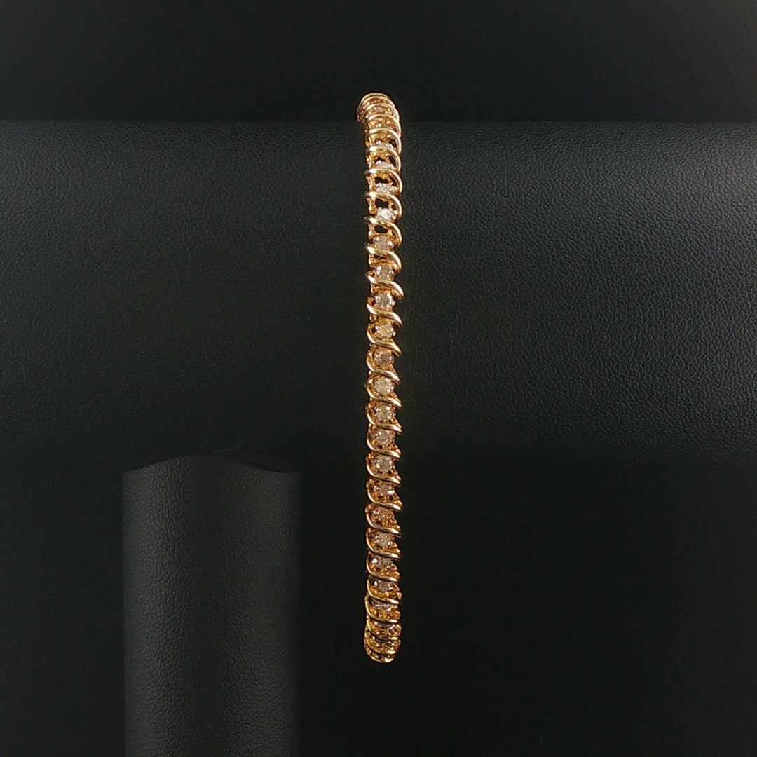 14k Yellow Gold and 2cttw Diamond S Link Vintage Tennis Bracelet 8"