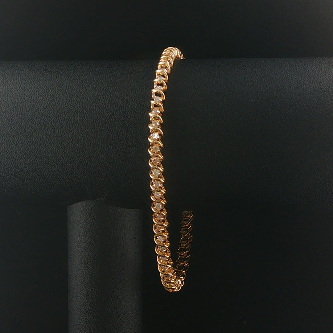 14k Yellow Gold and 2cttw Diamond S Link Vintage Tennis Bracelet 8"