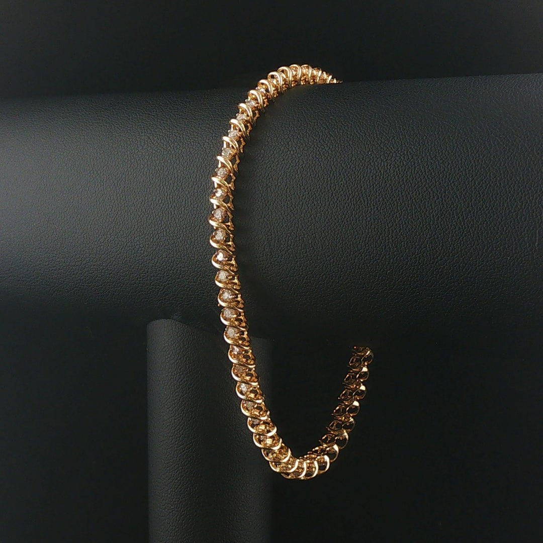 14k Yellow Gold and 2cttw Diamond S Link Vintage Tennis Bracelet 8"