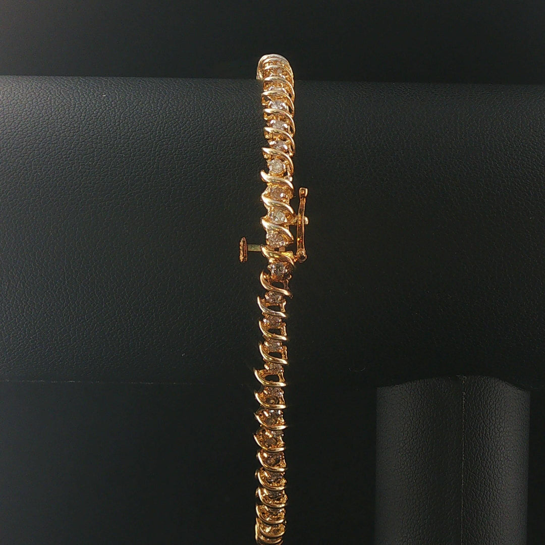 14k Yellow Gold and 2cttw Diamond S Link Vintage Tennis Bracelet 8"