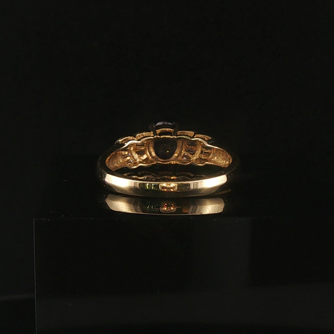 14k Yellow Gold Tanzanite and Baguette Diamond Ring Size 7