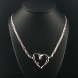 14k White Gold and Diamond Bismark Link Heart Pendant Necklace Italy 19"