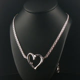 14k White Gold and Diamond Bismark Link Heart Pendant Necklace Italy 19"