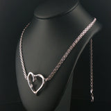 14k White Gold and Diamond Bismark Link Heart Pendant Necklace Italy 19"