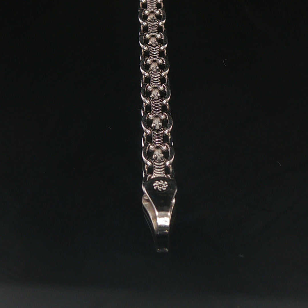 14k White Gold and Diamond Bismark Link Heart Pendant Necklace Italy 19"