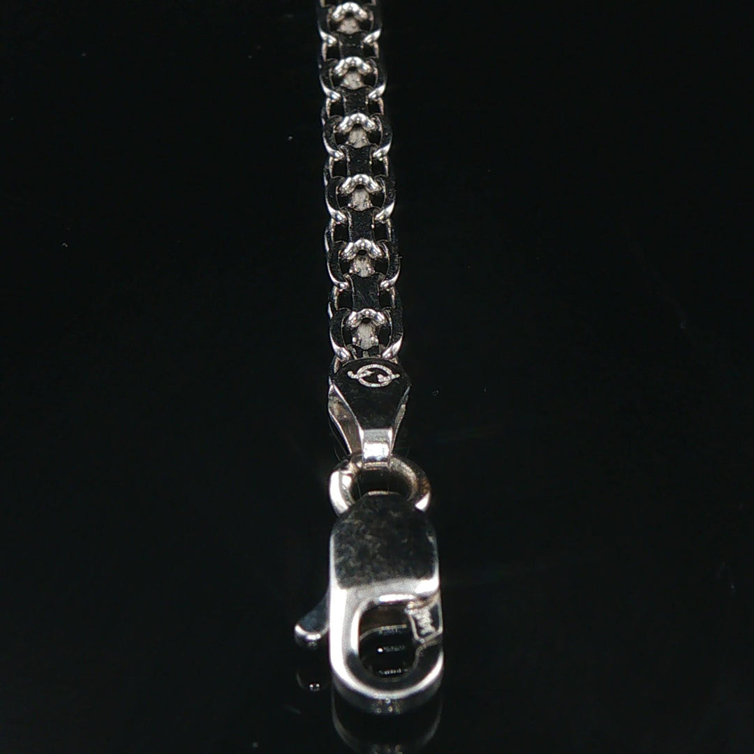 14k White Gold and Diamond Bismark Link Heart Pendant Necklace Italy 19"