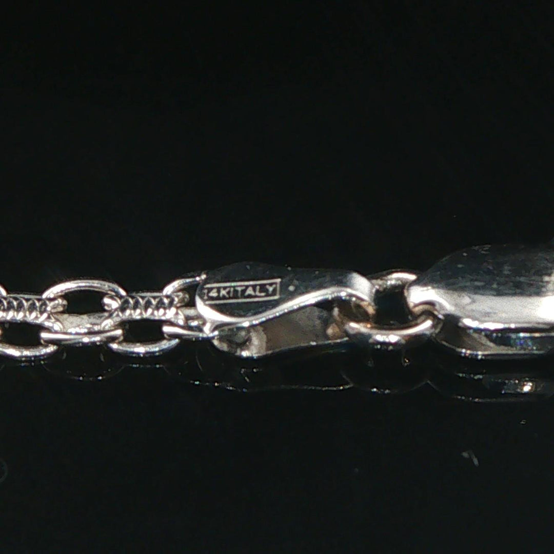 14k White Gold and Diamond Bismark Link Heart Pendant Necklace Italy 19"