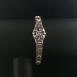 14k White Gold Diamond and Sapphire Vintage Intricate Filigree Link Bracelet 7"