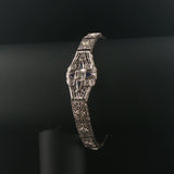 14k White Gold Diamond and Sapphire Vintage Intricate Filigree Link Bracelet 7"