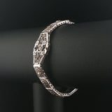 14k White Gold Diamond and Sapphire Vintage Intricate Filigree Link Bracelet 7"