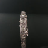 14k White Gold Diamond and Sapphire Vintage Intricate Filigree Link Bracelet 7"
