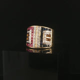 18k Yellow Gold Blue Sapphire Ruby and Diamond Band Ring Size 7.5