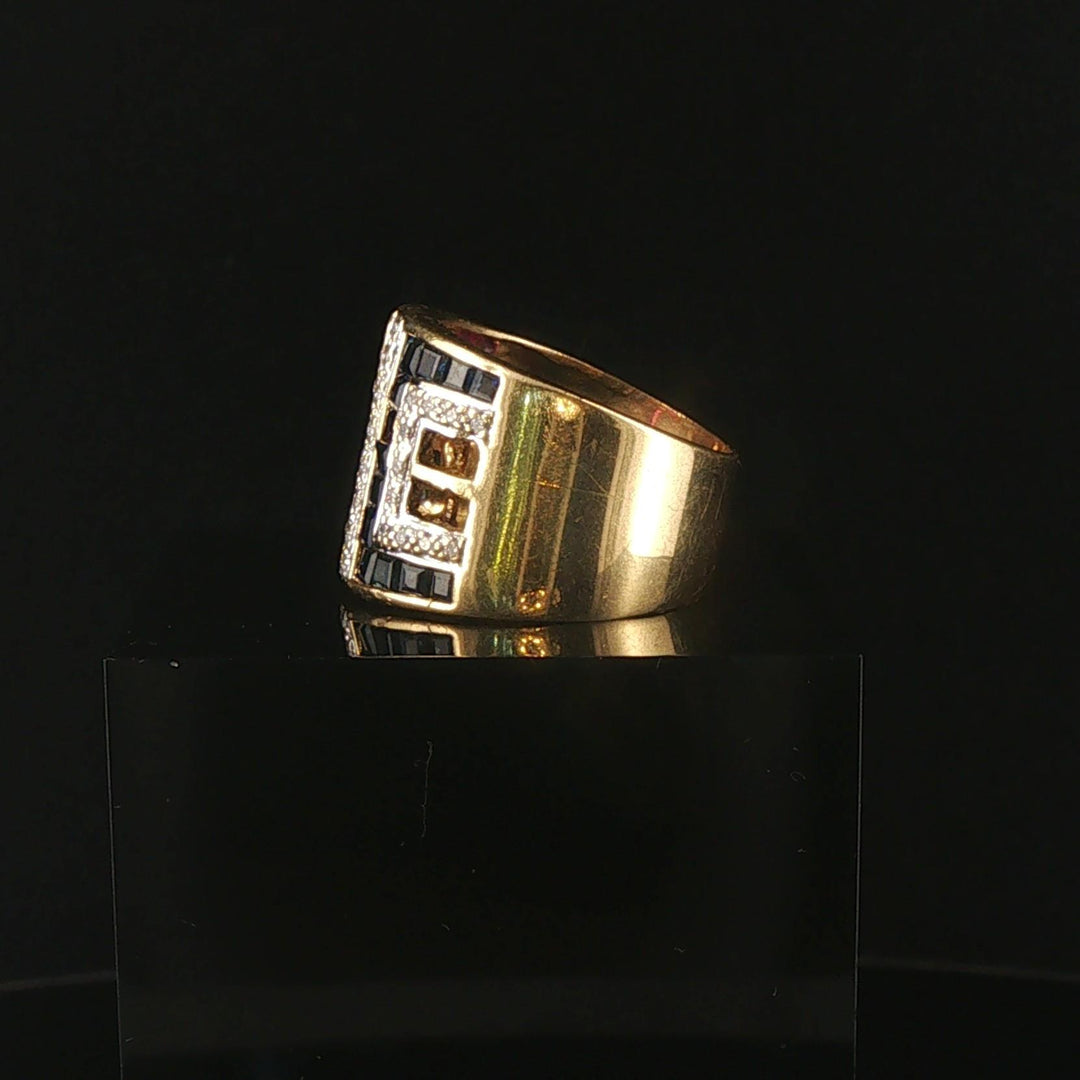 18k Yellow Gold Blue Sapphire Ruby and Diamond Band Ring Size 7.5