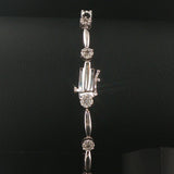 14k White Gold and 1.30cttw Diamond Cluster Floral Link Bracelet 7.5"