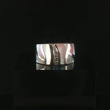 14k White Gold Mother of Pearl Inlay and Diamond Band Ring Size 7