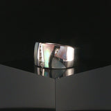 14k White Gold Mother of Pearl Inlay and Diamond Band Ring Size 7