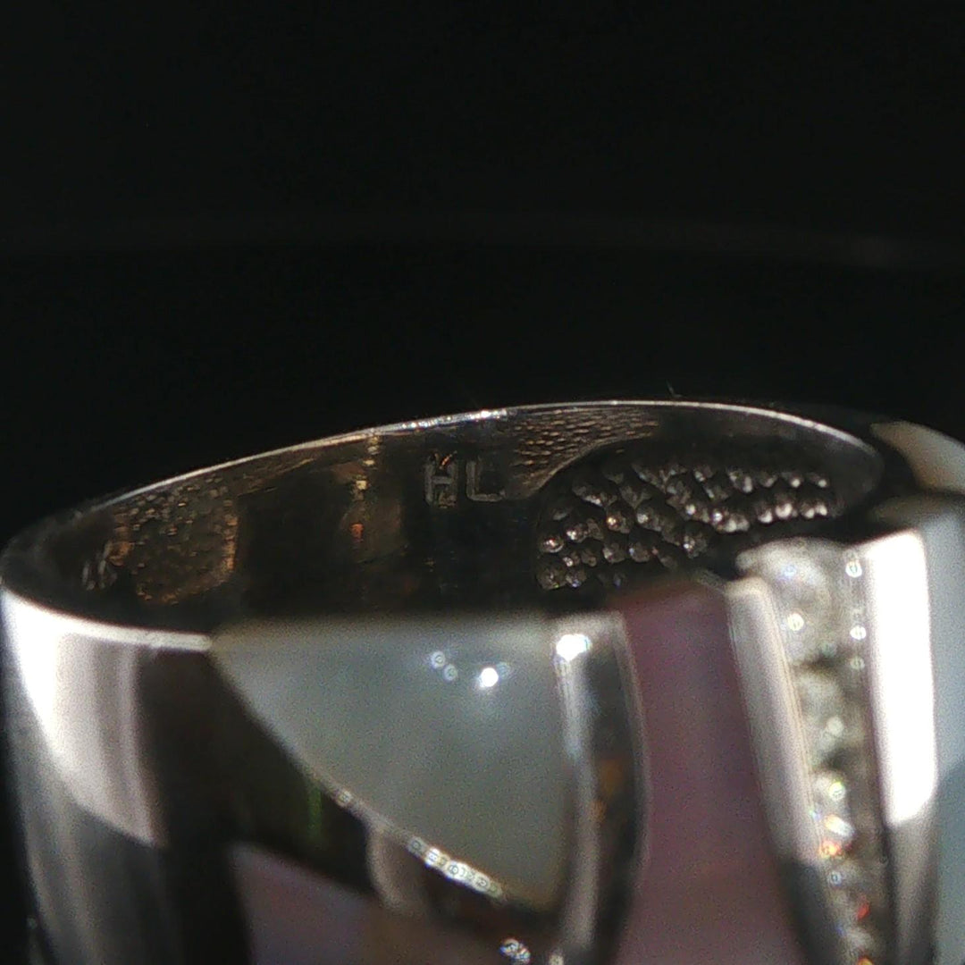 14k White Gold Mother of Pearl Inlay and Diamond Band Ring Size 7