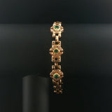 14k Yellow Gold Emerald and Diamond 16g Ladies Panther Link Bracelet 7.25"