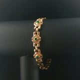 14k Yellow Gold Emerald and Diamond 16g Ladies Panther Link Bracelet 7.25"