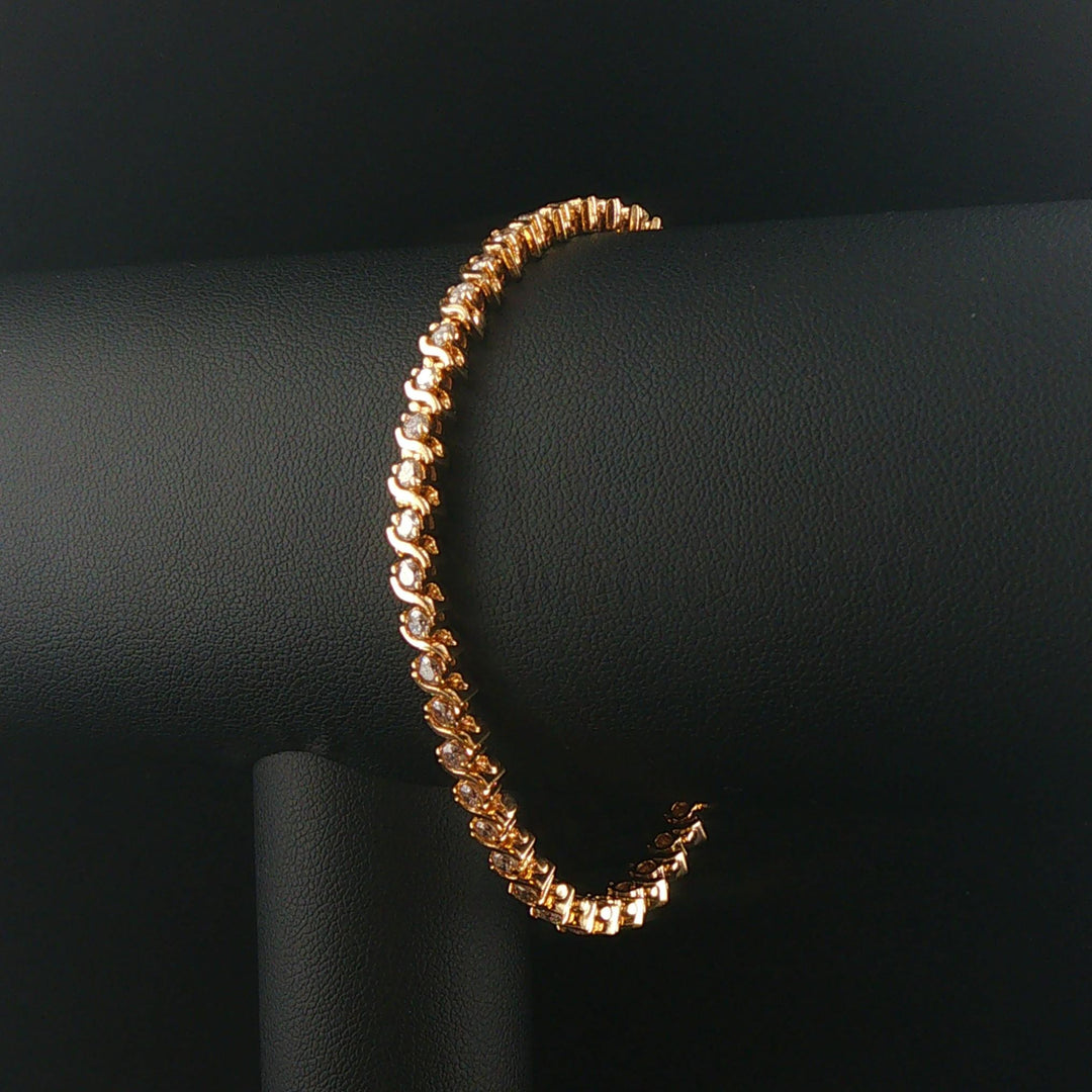14k Yellow Gold and 2.25cttw Diamond S Link Vintage Tennis Bracelet 7"