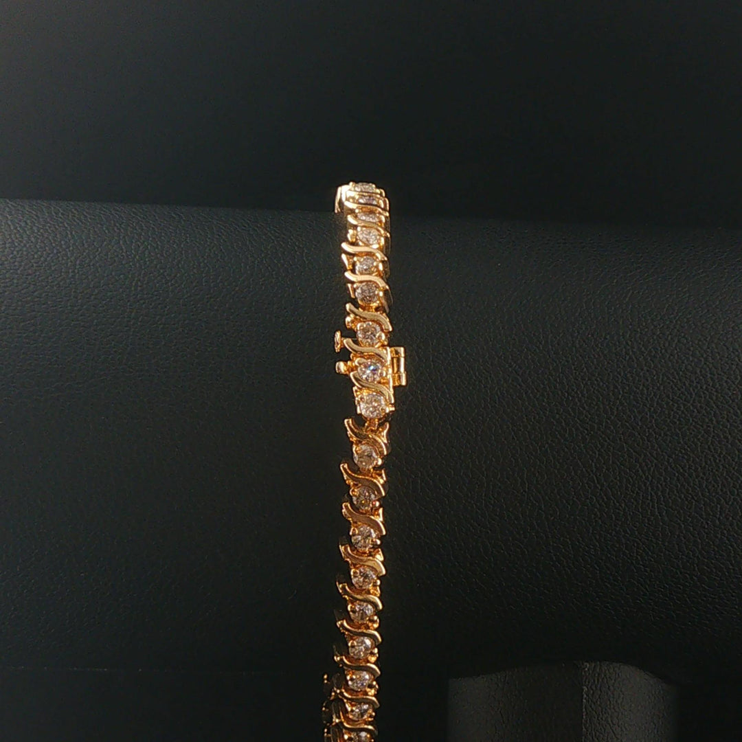 14k Yellow Gold and 2.25cttw Diamond S Link Vintage Tennis Bracelet 7"