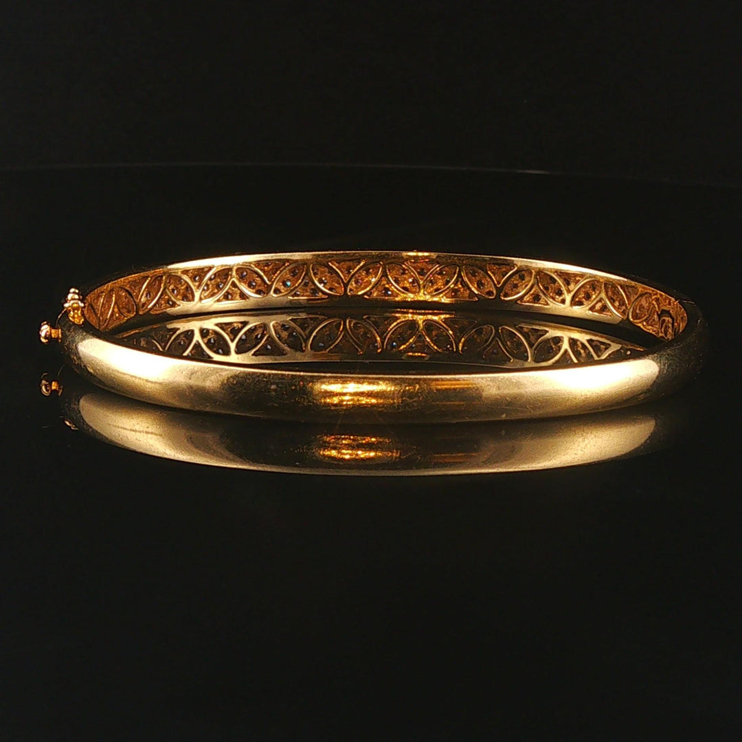 18k Yellow Gold 2.55cttw Pave Set Diamond Solid Heavy Bangle Bracelet 6.5"