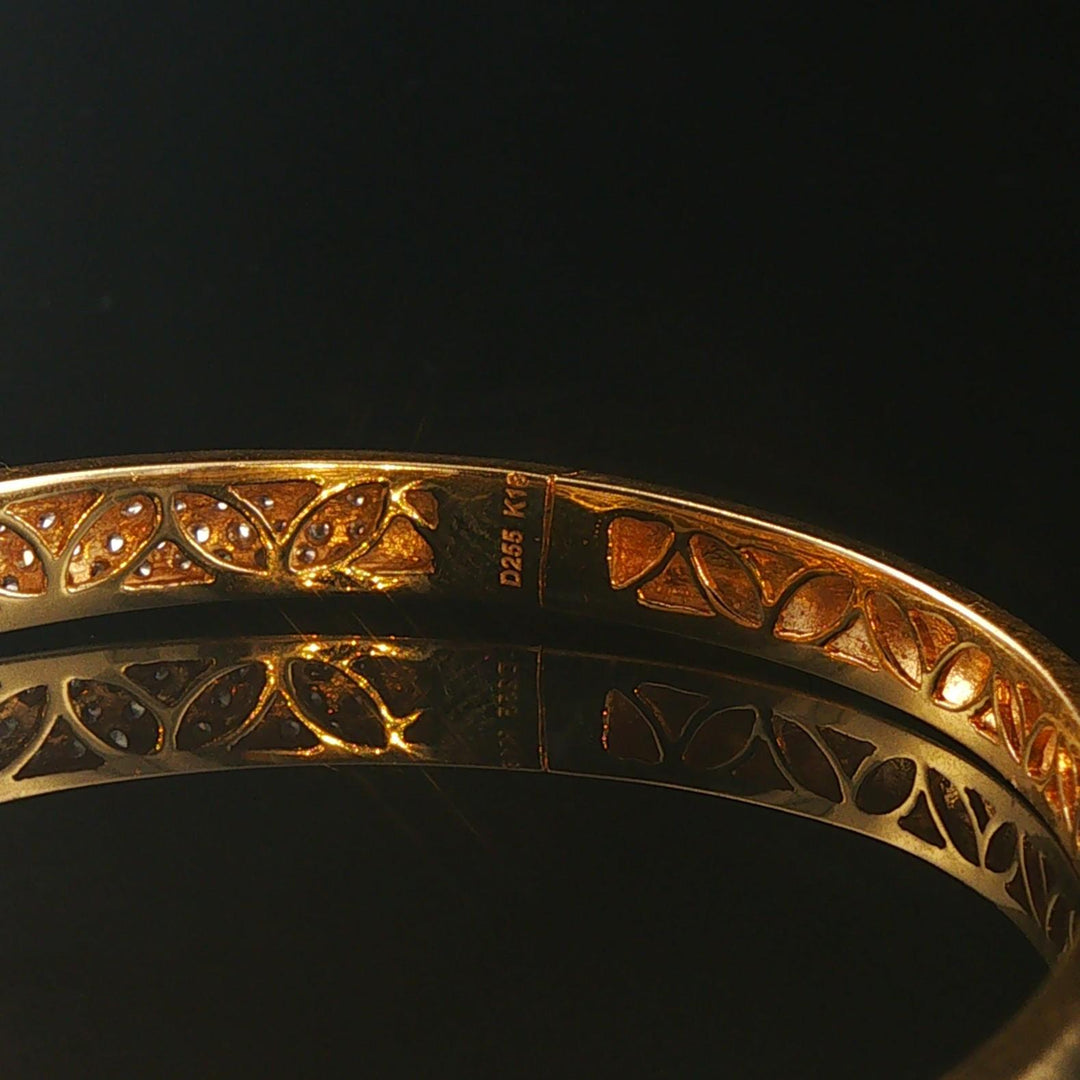 18k Yellow Gold 2.55cttw Pave Set Diamond Solid Heavy Bangle Bracelet 6.5"