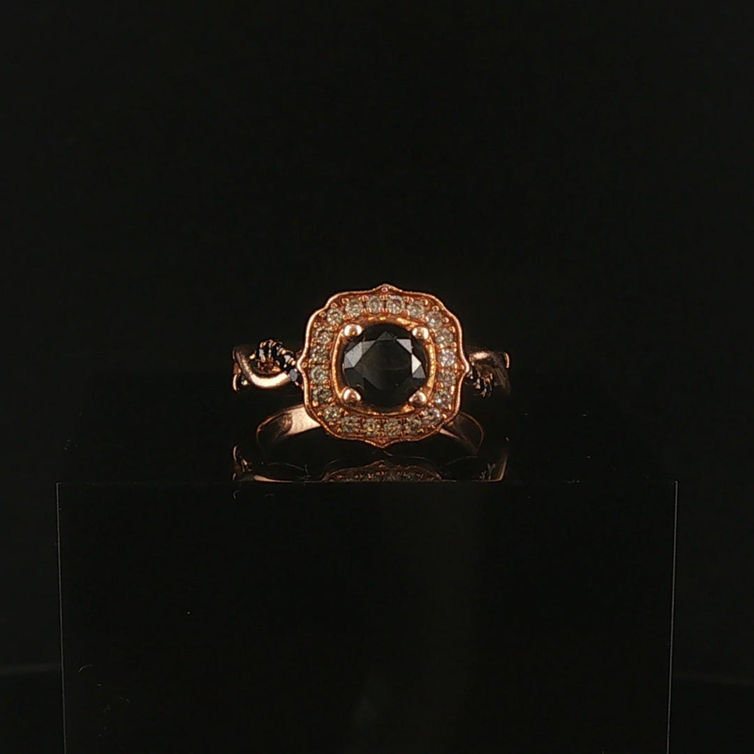 14k Rose Gold 1cttw Chocolate Black and White Diamond Ring Size 6