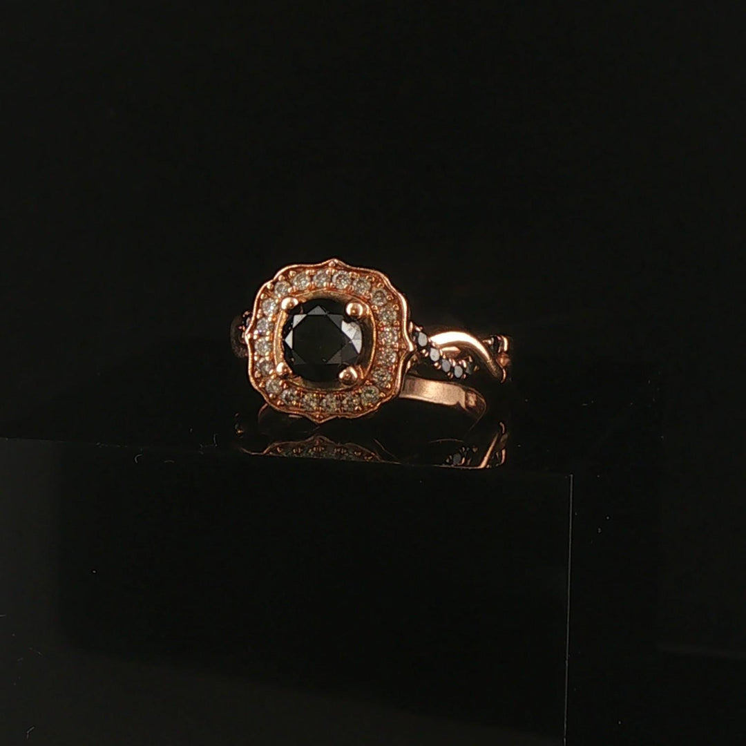 14k Rose Gold 1cttw Chocolate Black and White Diamond Ring Size 6