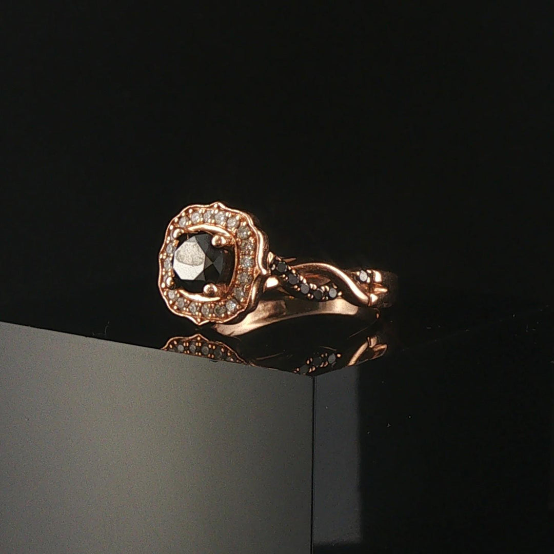 14k Rose Gold 1cttw Chocolate Black and White Diamond Ring Size 6