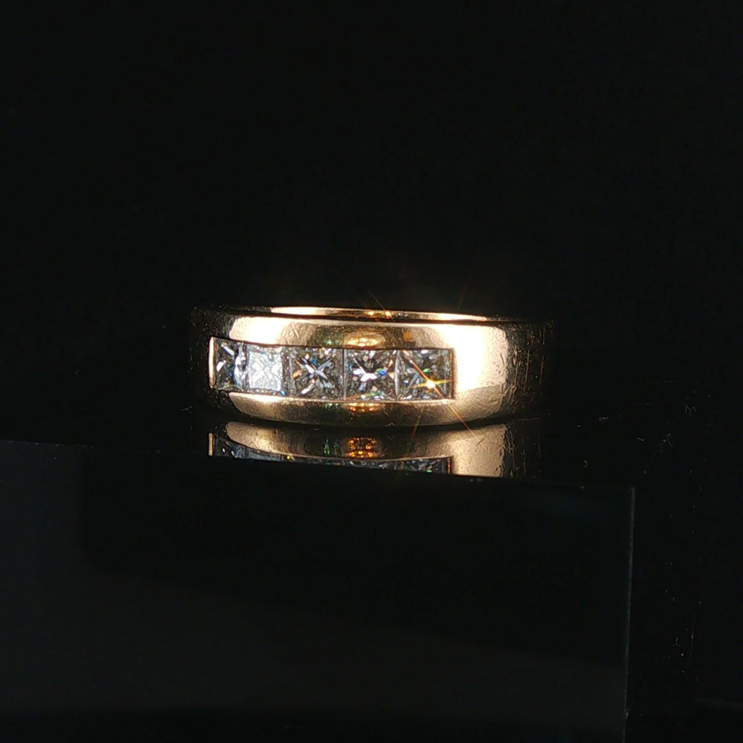 14k Yellow Gold and 0.75cttw Princess Cut Diamond Men's Band Ring Size 9.5