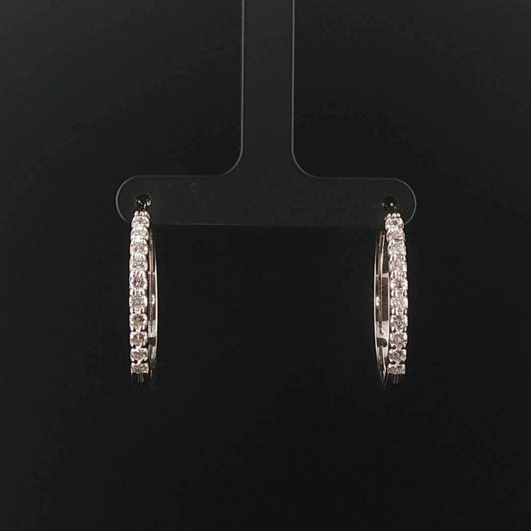 14k White Gold and 0.80cttw Diamond Hoop Earrings 1"