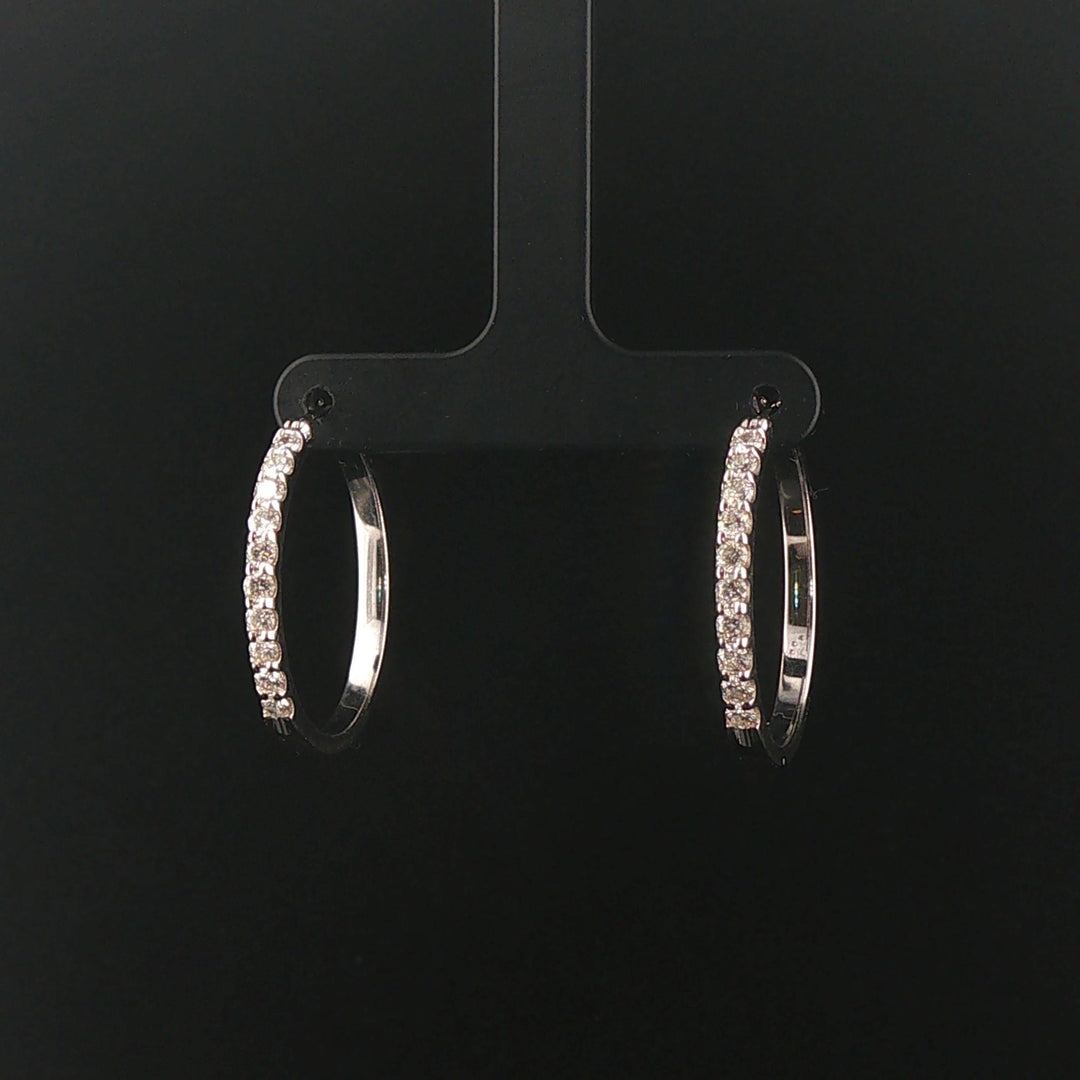 14k White Gold and 0.80cttw Diamond Hoop Earrings 1"