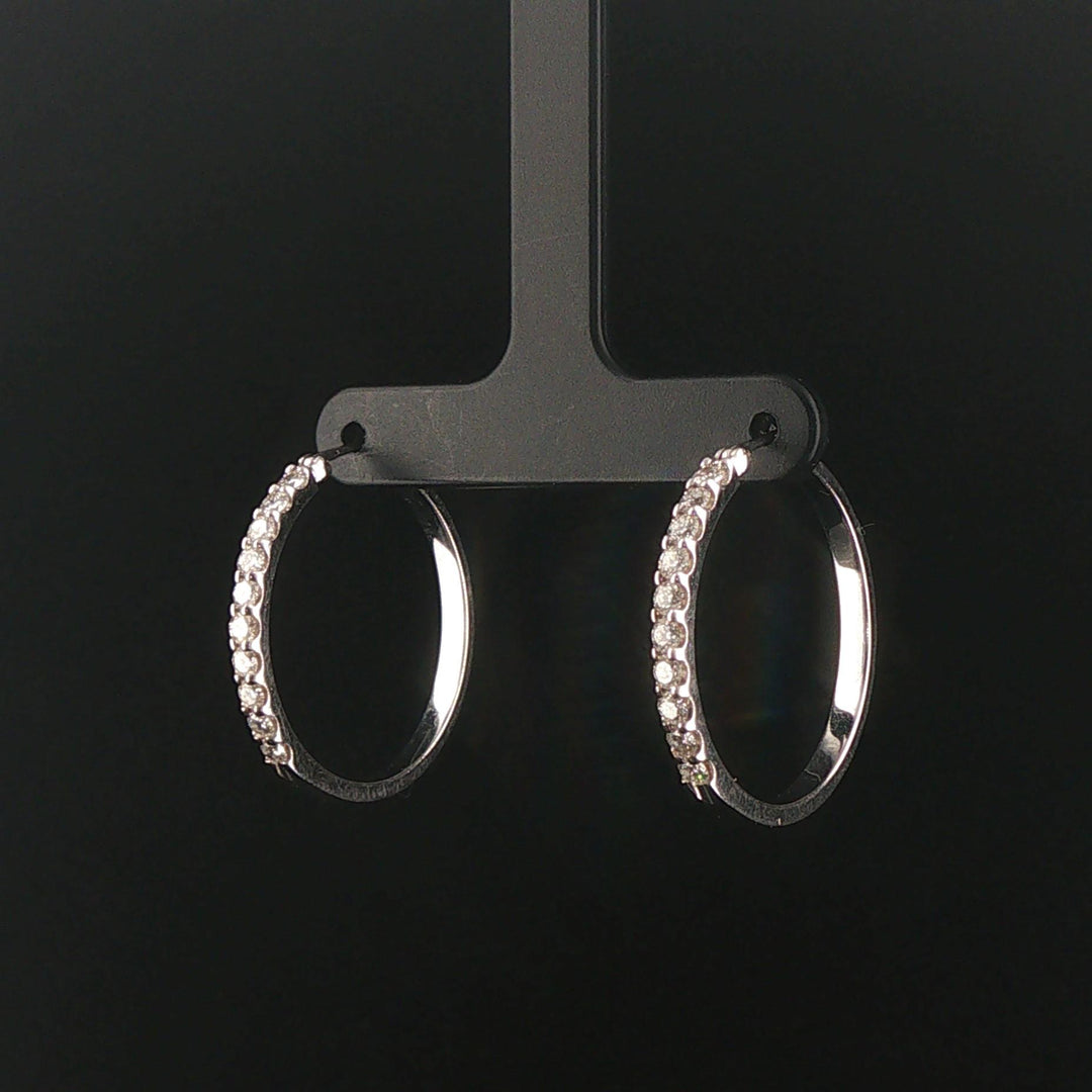 14k White Gold and 0.80cttw Diamond Hoop Earrings 1"