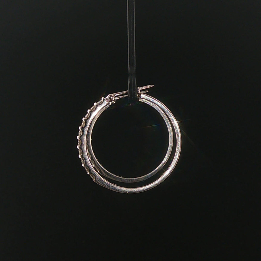 14k White Gold and 0.80cttw Diamond Hoop Earrings 1"